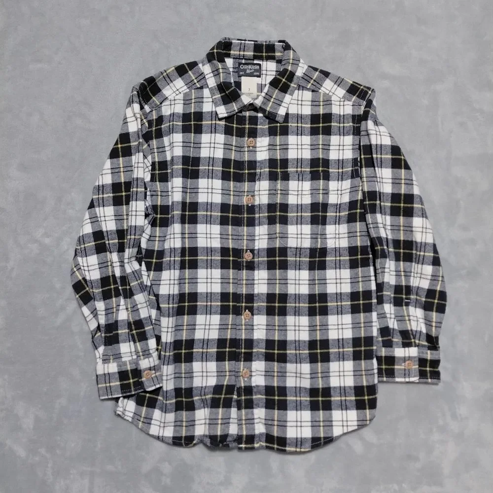 OshKosh B'Gosh Blue & White Plaid Flannel Button Up Shirt